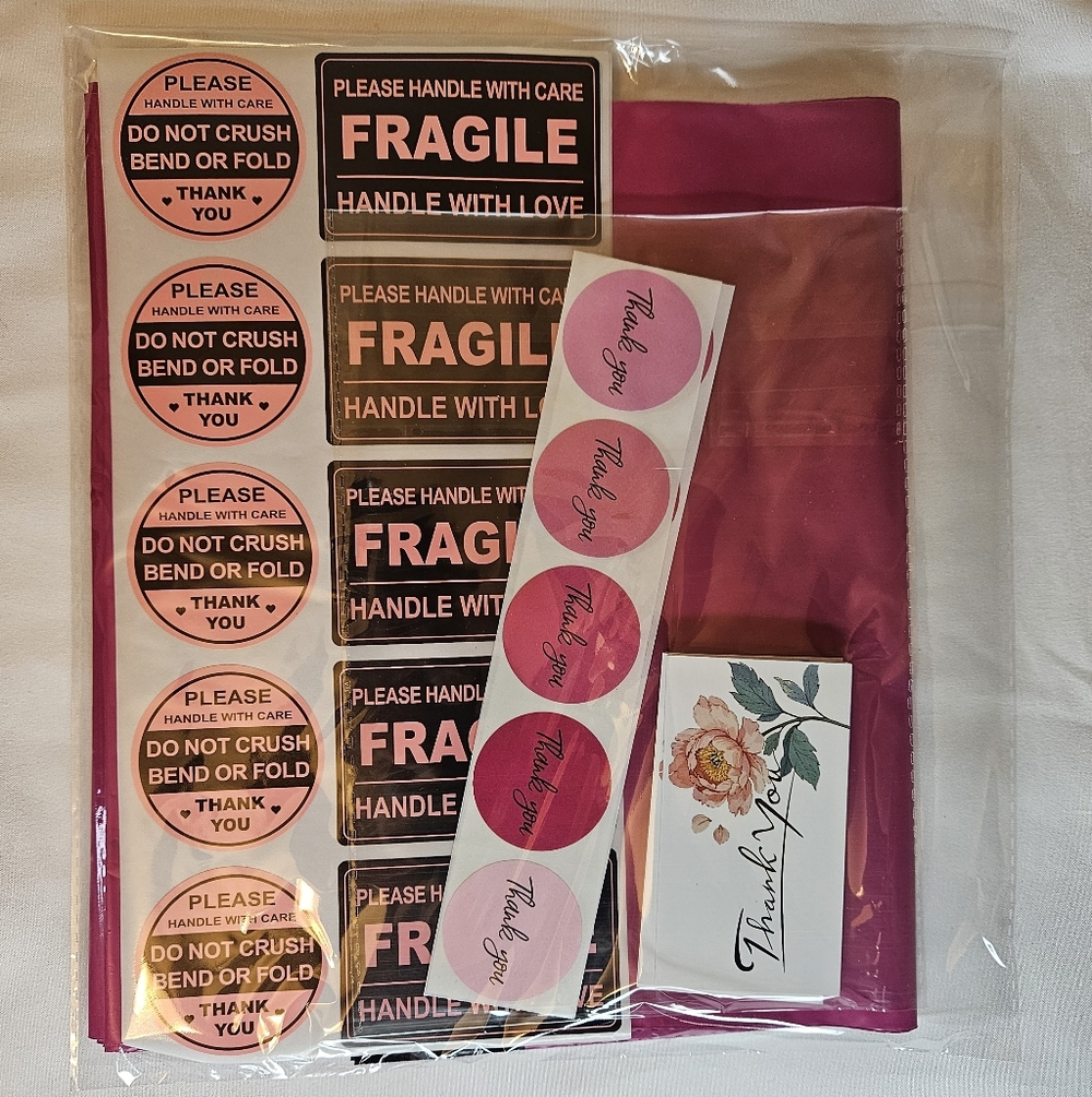 80 Piece Rose Pink Shipping Set - Poly Mailers, Thank You Cards, Stickers NEW